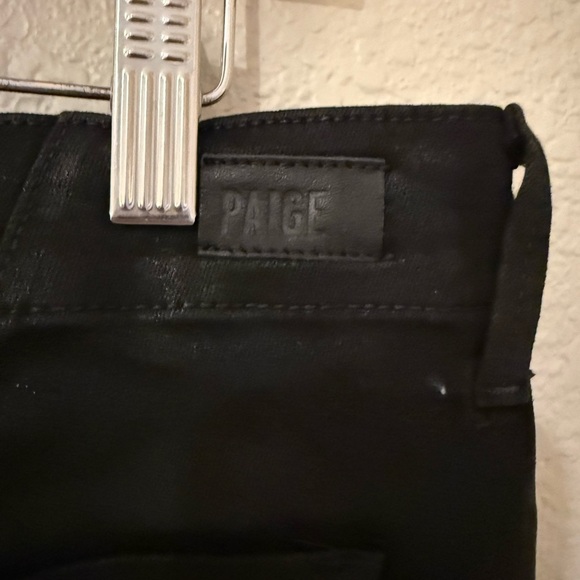 PAIGE Coated Black Mayslie Cropped Joggers in Black Fog Luxe - Picture 7 of 13